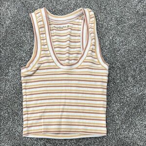 Abercrombie & Fitch White and Tan Ribbed Sleeveless Tank Top